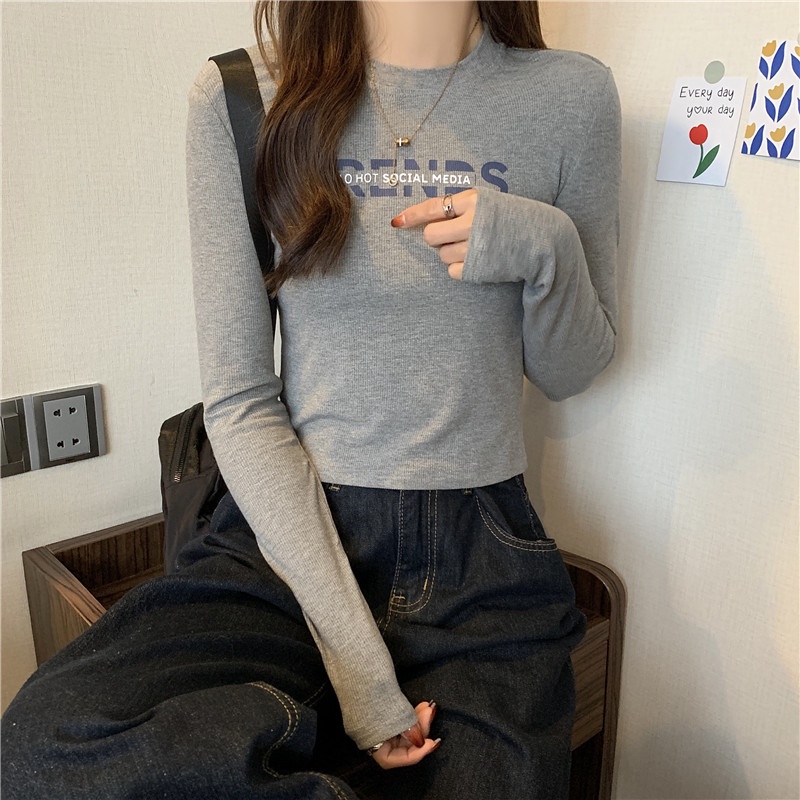 SUXI Áo Thun Tay Dài Màu Sắc Trơn Dễ Phối Đồ Phong Cách Hàn Quốc Dành Cho Nữ