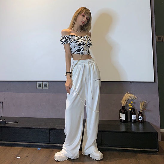 quần ống rộng Lưng Cao Màu Trắng Thời Trang Mùa Hè Phong Cách Hàn Quốc Mới Cho Nữ 2021