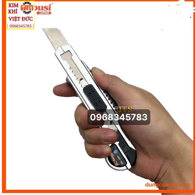 Dao rọc giấy lớn thay lưỡi liên tục Kapusi JAPAN, dao trổ 5 lưỡi 18mm thép SK5 siêu sắc, cắt giấy, rọc băng dính