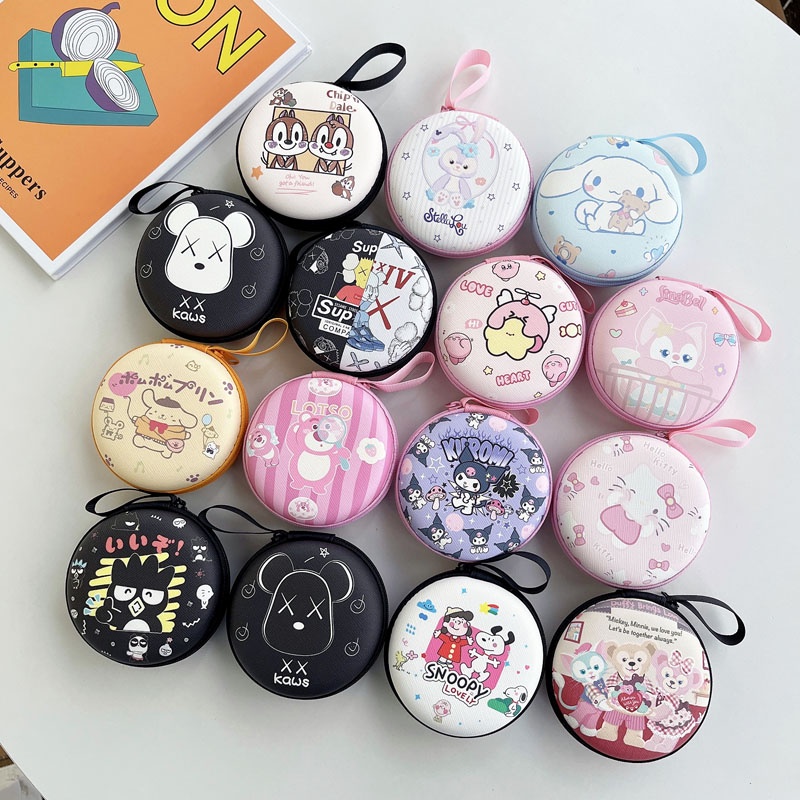 SANRIO Túi Tròn 9.5cm Họa Tiết Hoạt Hình Đựng Tai Nghe Dây Cáp USB