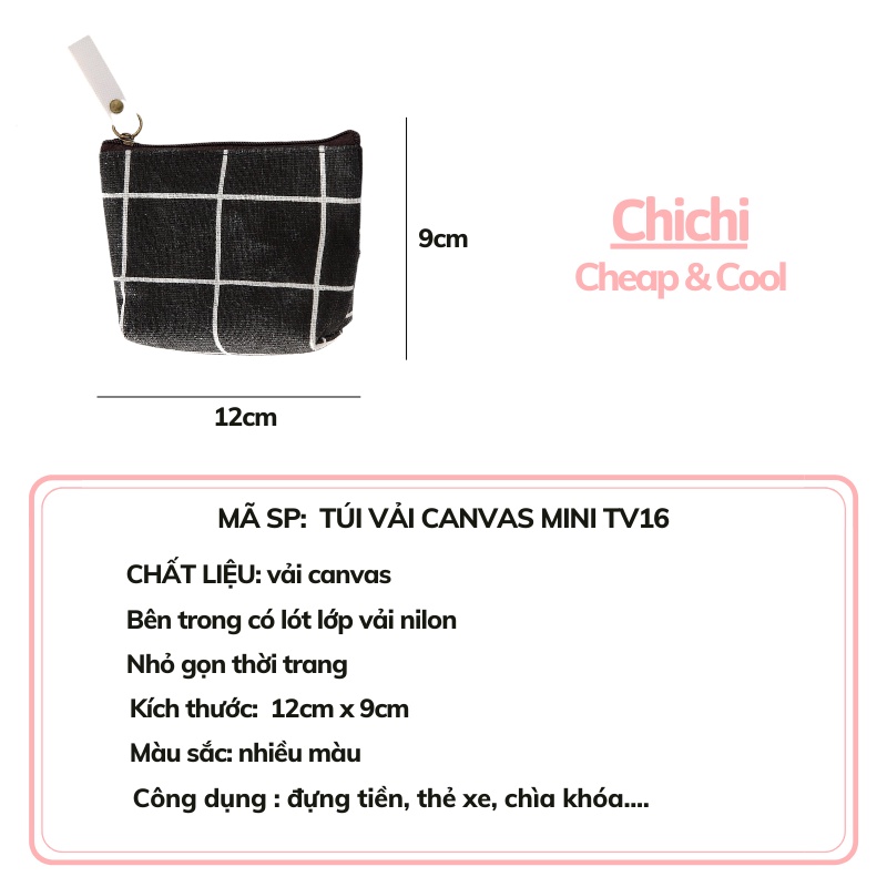 Túi ví nữ vải canvas nhỏ mini cầm tay đựng đồ dễ thương phong cách hàn quốc ChiChi TV16