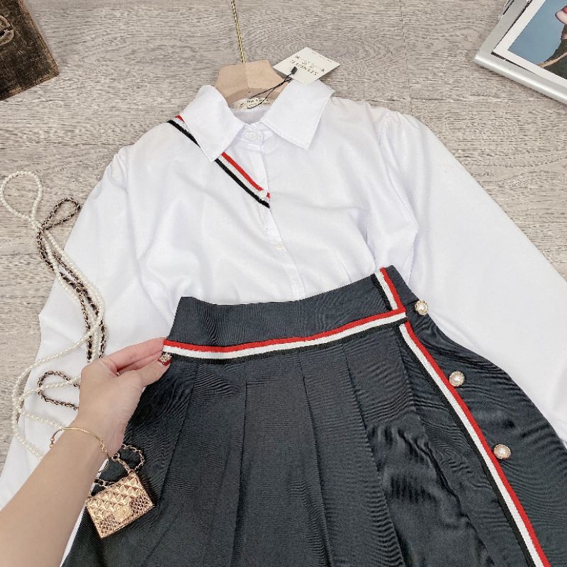 Chân váy xếp ly mix áo sơ mix siêu đẹp _JZ5TA