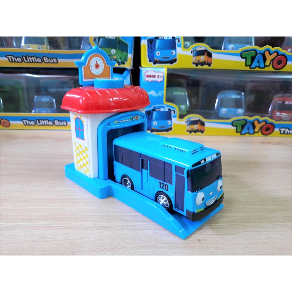Xe ô tô buýt Tayo The little Bus gồm 1 gara nhà đẩy và 1 xe ô tô bằng nhựa đồ chơi trẻ em