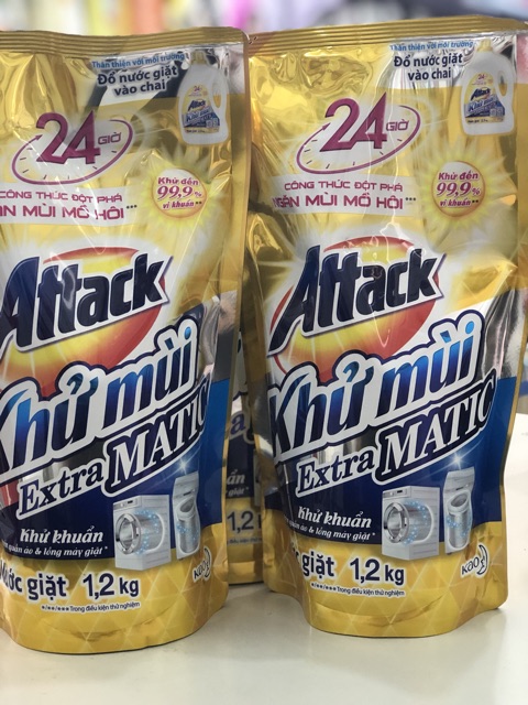 Túi nước giặt khử mùi Attack Extra MATIC Vàng 1200g - Mẫu mới