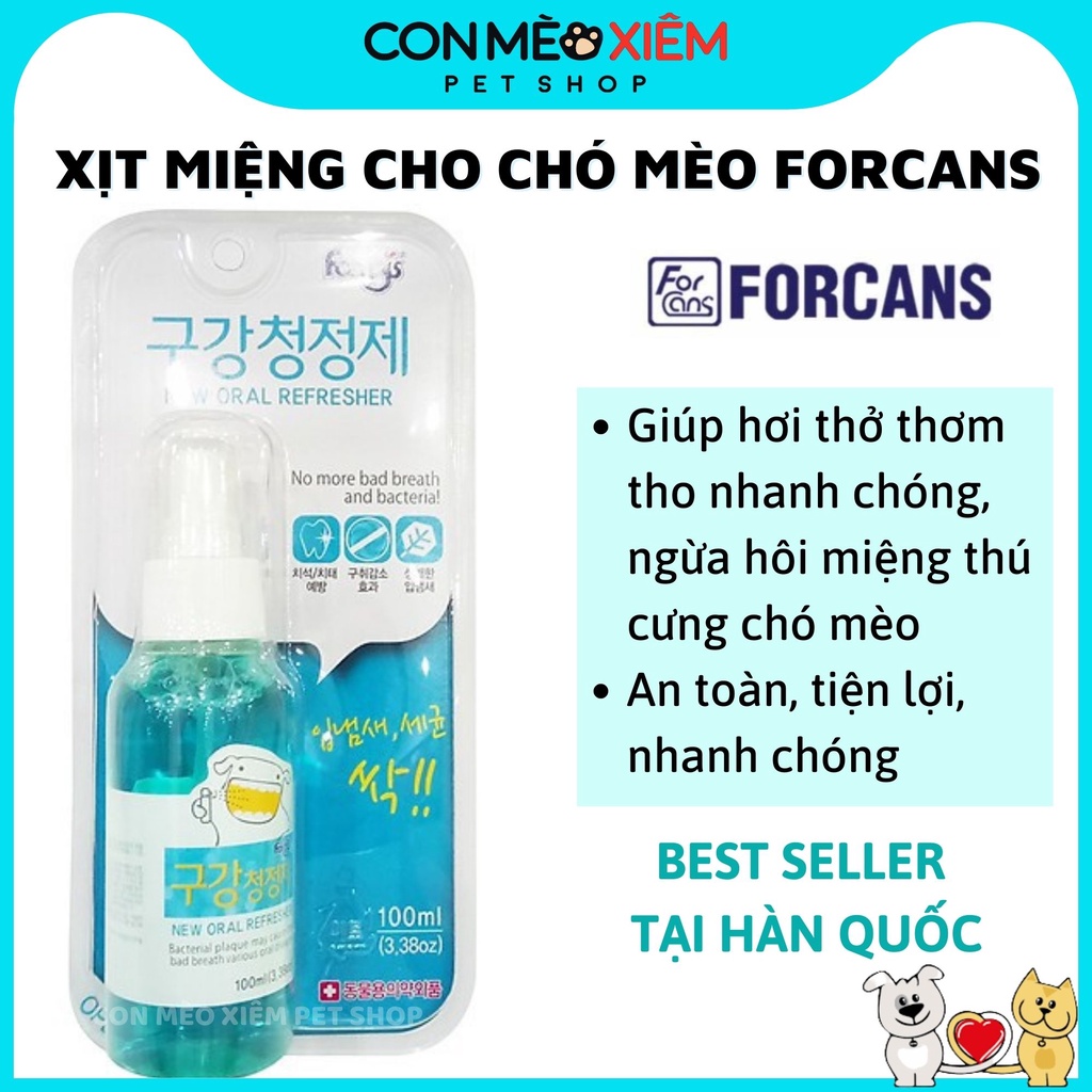 Xịt miệng cho chó mèo Forcans 100ml, vệ sinh chăm sóc răng miệng thơm mảng bám hôi miệng Con Mèo Xiêm