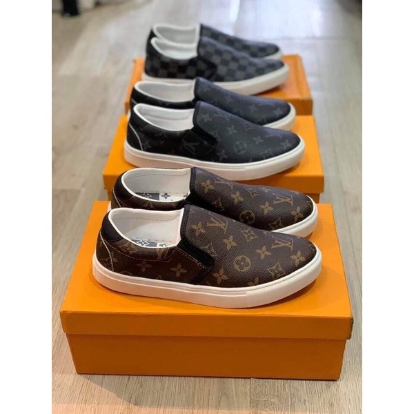 Giày thể thao nam,slipon giày lười Lv xanh than,nâu đế trắng fom tàu cao cấp
