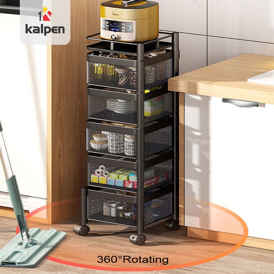KỆ XOAY VUÔNG Đựng Rau Củ Đồ Dùng Đa Năng Thông Minh 5 Tầng Kalpen, Rổ không tháo rời tiện lợi cho mọi nhà.
