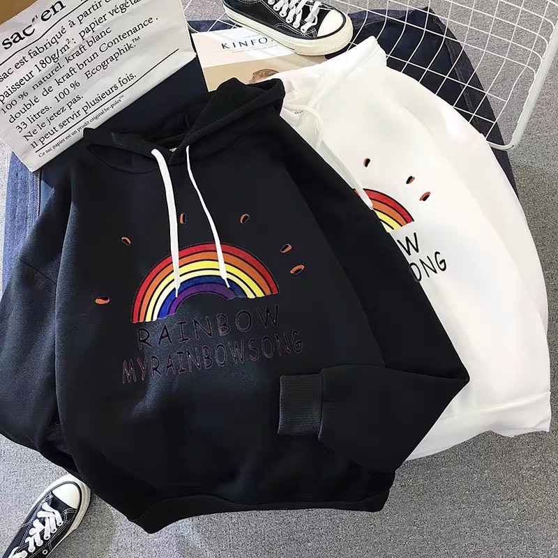 Áo hoodie dải cầu vồng, Áo nỉ Unisex from rộng, Chất nỉ ấm mặc không xù, thiết kế phong cách - MODY
