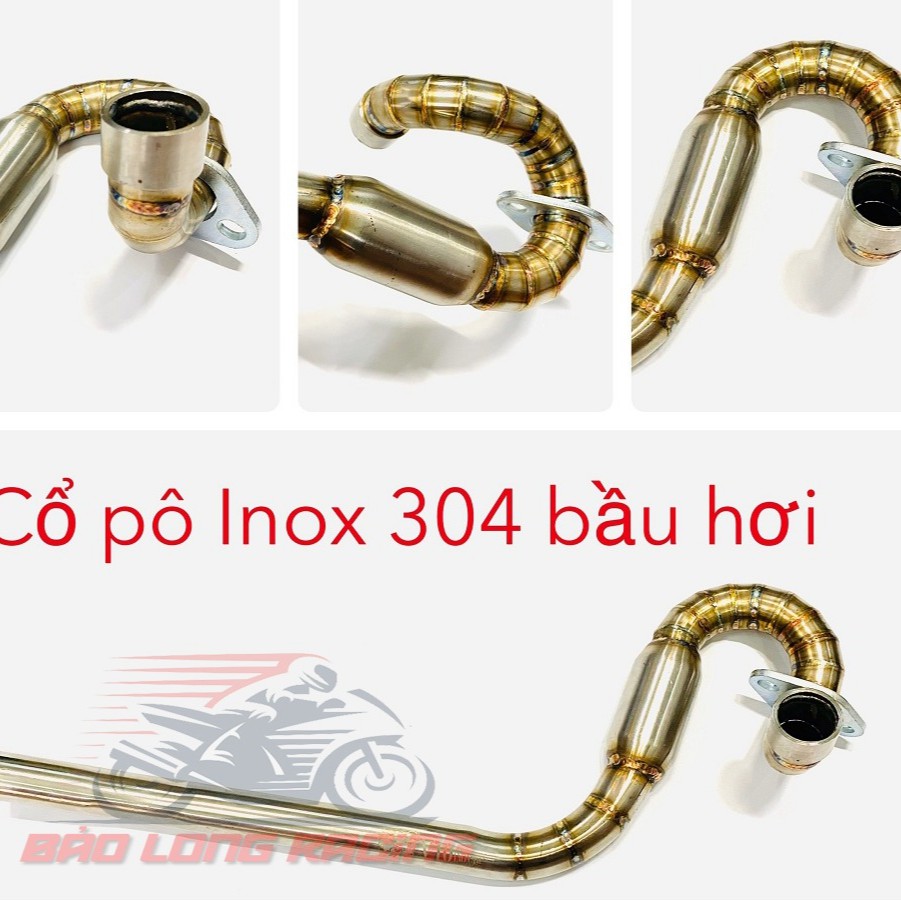 Cổ Pô INox 304 bầu hơi gắn xe máy Wave,Dream,Wave A 110,Wave Blade,S110