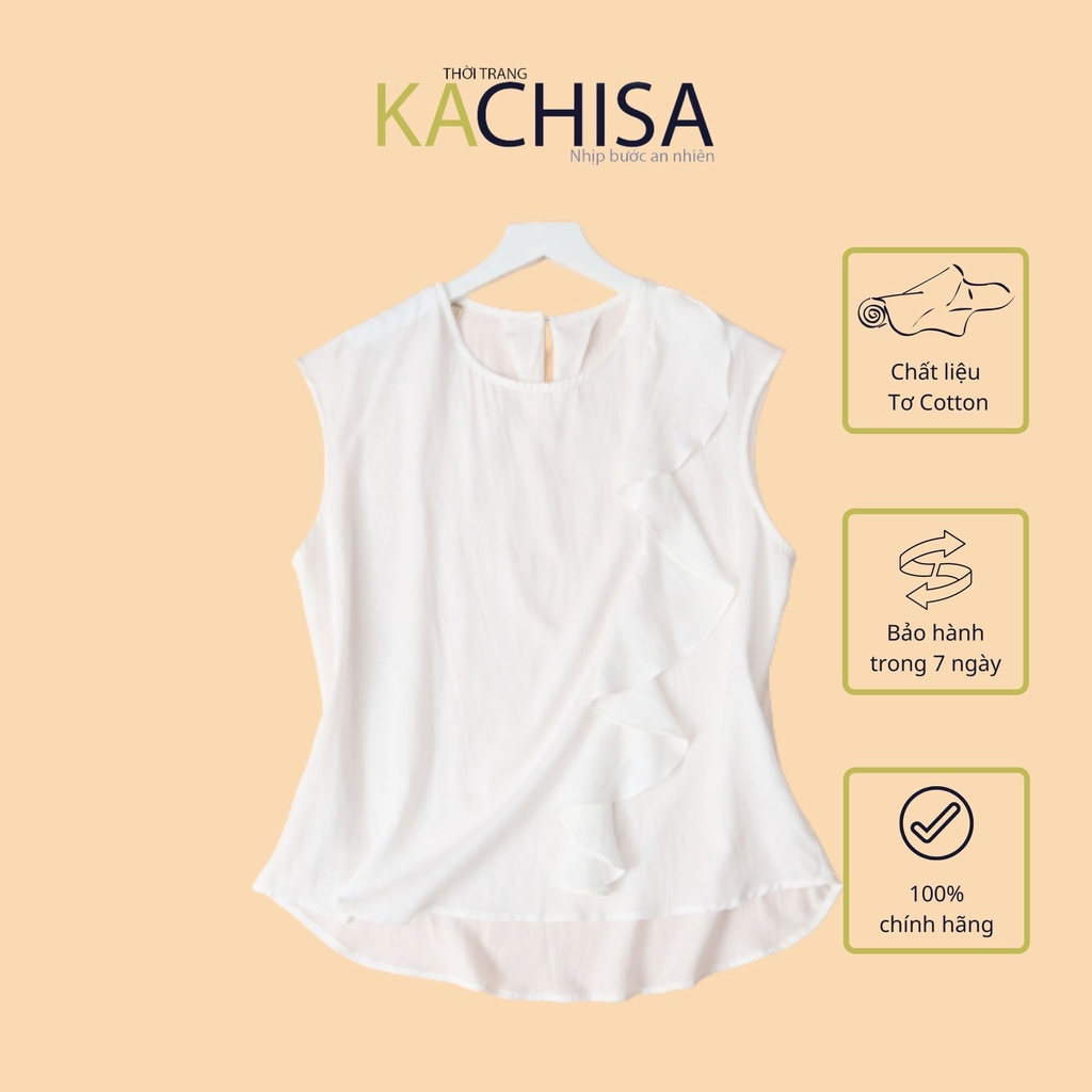 Áo tơ cotton KACHISA màu trắng duyên dáng, thanh lịch