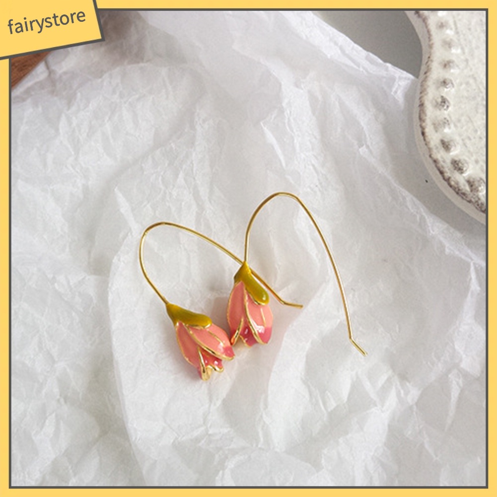 Khuyên tai dáng dài mặt hình hoa tulip phong cách vintage tùy chọn màu sắc