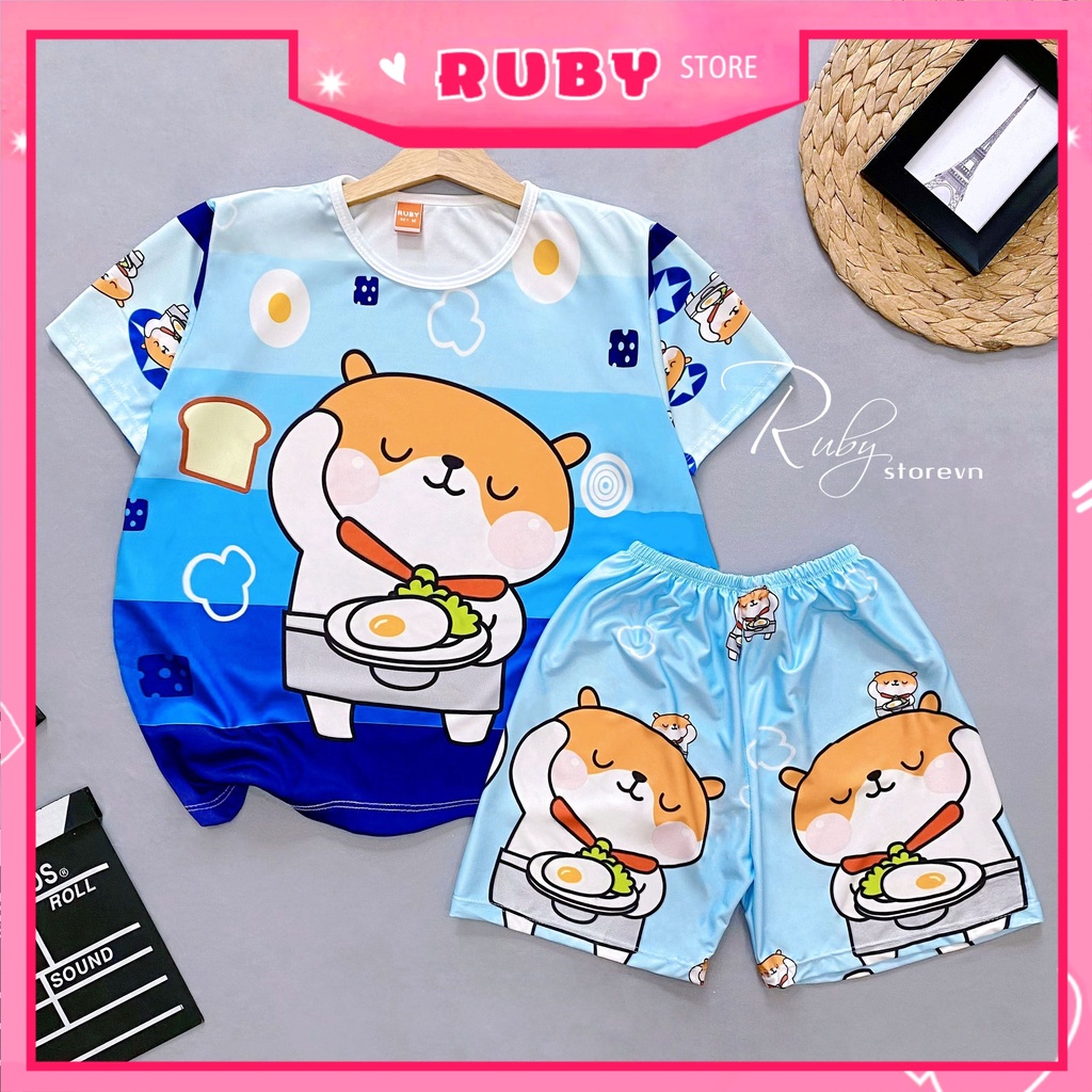 Đồ bộ thun đùi mặc nhà cho bé size đến 70kg chất thun mềm mát in hình CÚN Doremon Hoạt Hình dễ thương DBRBD FULL SIZE