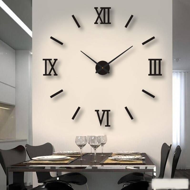 Creative Clock Wall Roman Art Đồng hồ miễn phí Punching Đồng hồ treo tường đơn giản Bàn phòng khách DIY Wall Mute Wall Đ