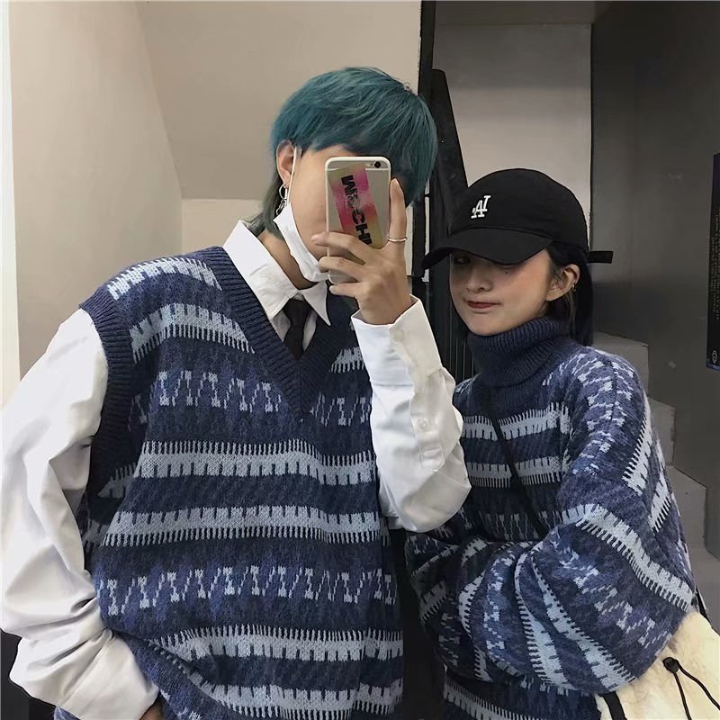 Áo Sweater Không Tay Dáng Rộng Phong Cách Retro Hàn Quốc Dành Cho Nam Và Nữ