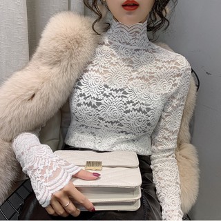 Áo ren hoa văn lót trong ulzzang hot- đen- trắng