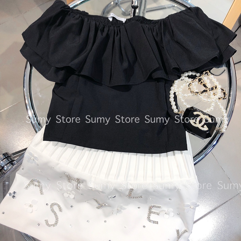 Áo croptop trễ vai bẹt vai bánh bèo phong cách Hàn Quốc chất vải co dãi bốn chiều mặc thoải mái thời trang Nữ SumyStore