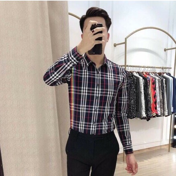 Áo sơ mi nam dài tay áo kiểu hàn quốc F8888 Kẻ BBR6689