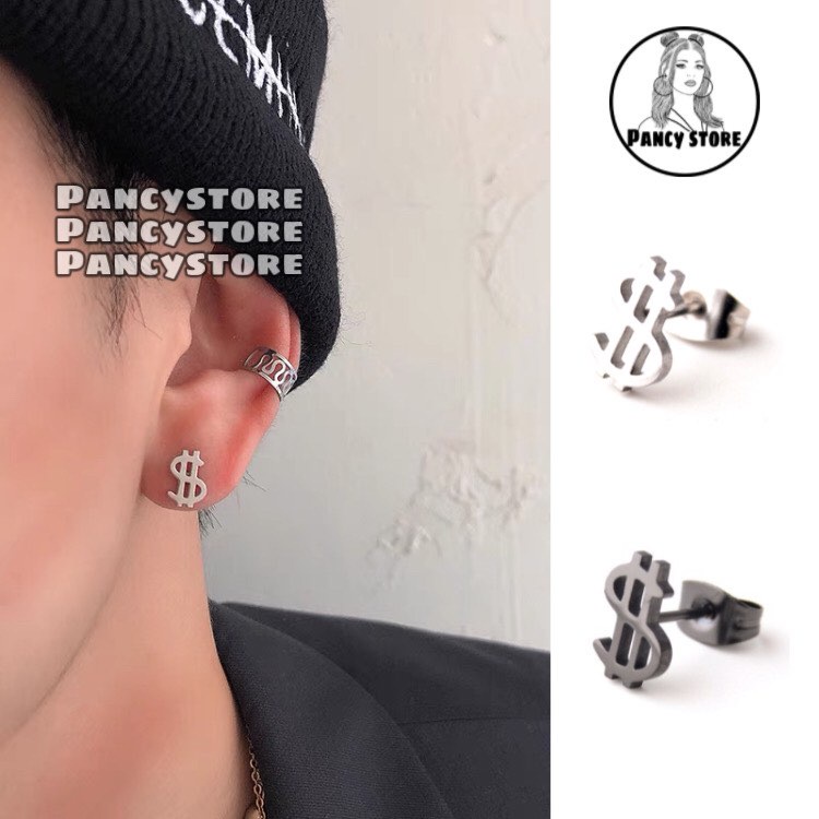 bông tai khuyên tai nam nữ titan hình Đô-La Unisex