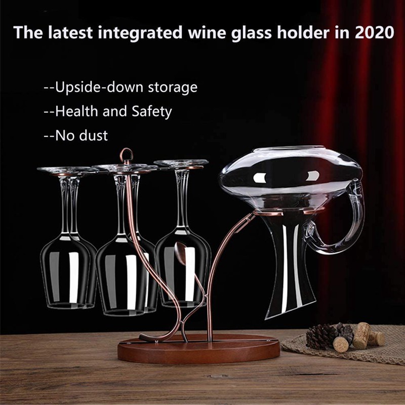 2-In-1 Red Wine Glass Rack & Decanter 6 Wine Glasses,Vintage Bronze