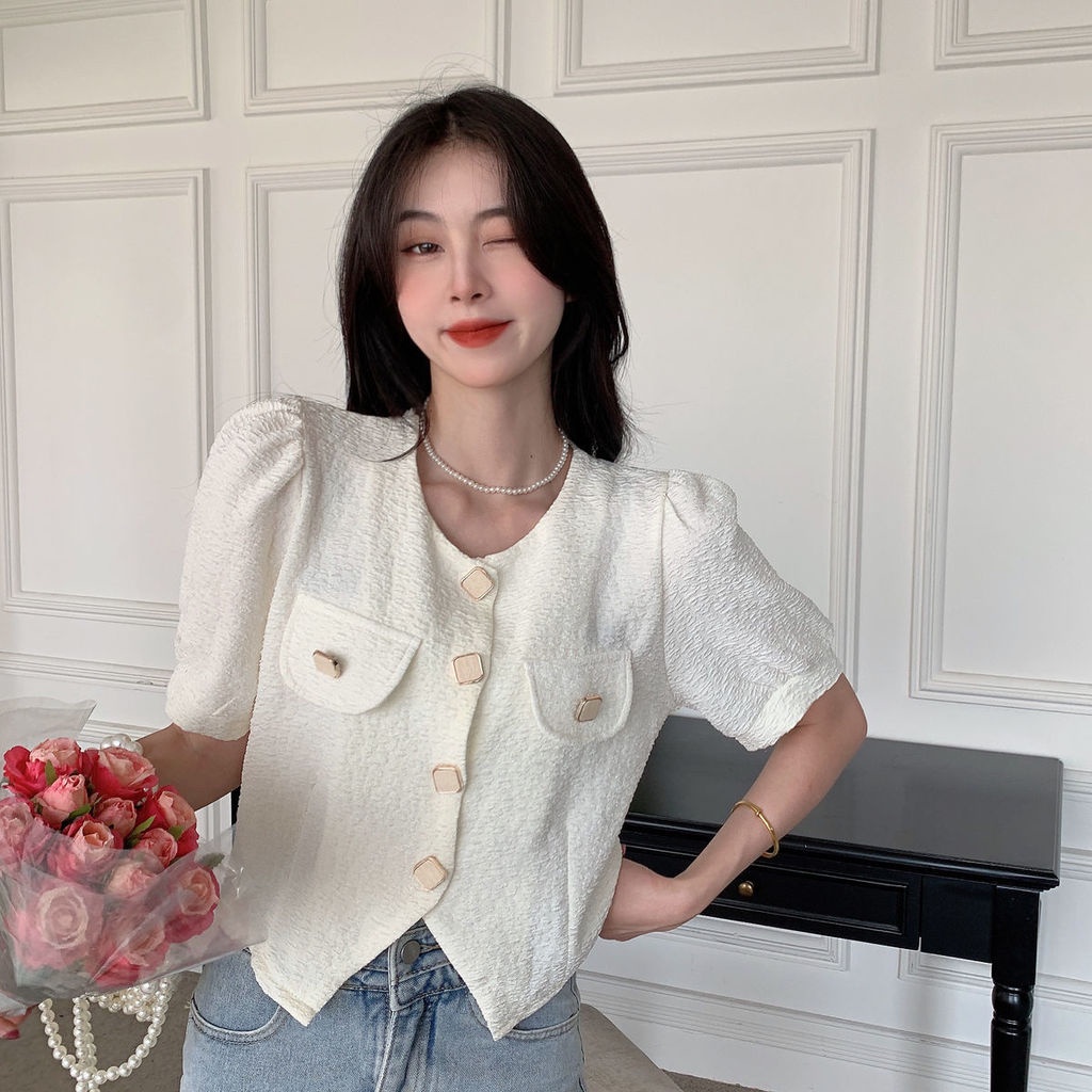 Áo Sơ Mi Trắng Tay Phồng Ngắn Thời Trang Mùa Hè Hàng Mới Dành Cho Bạn Nữ