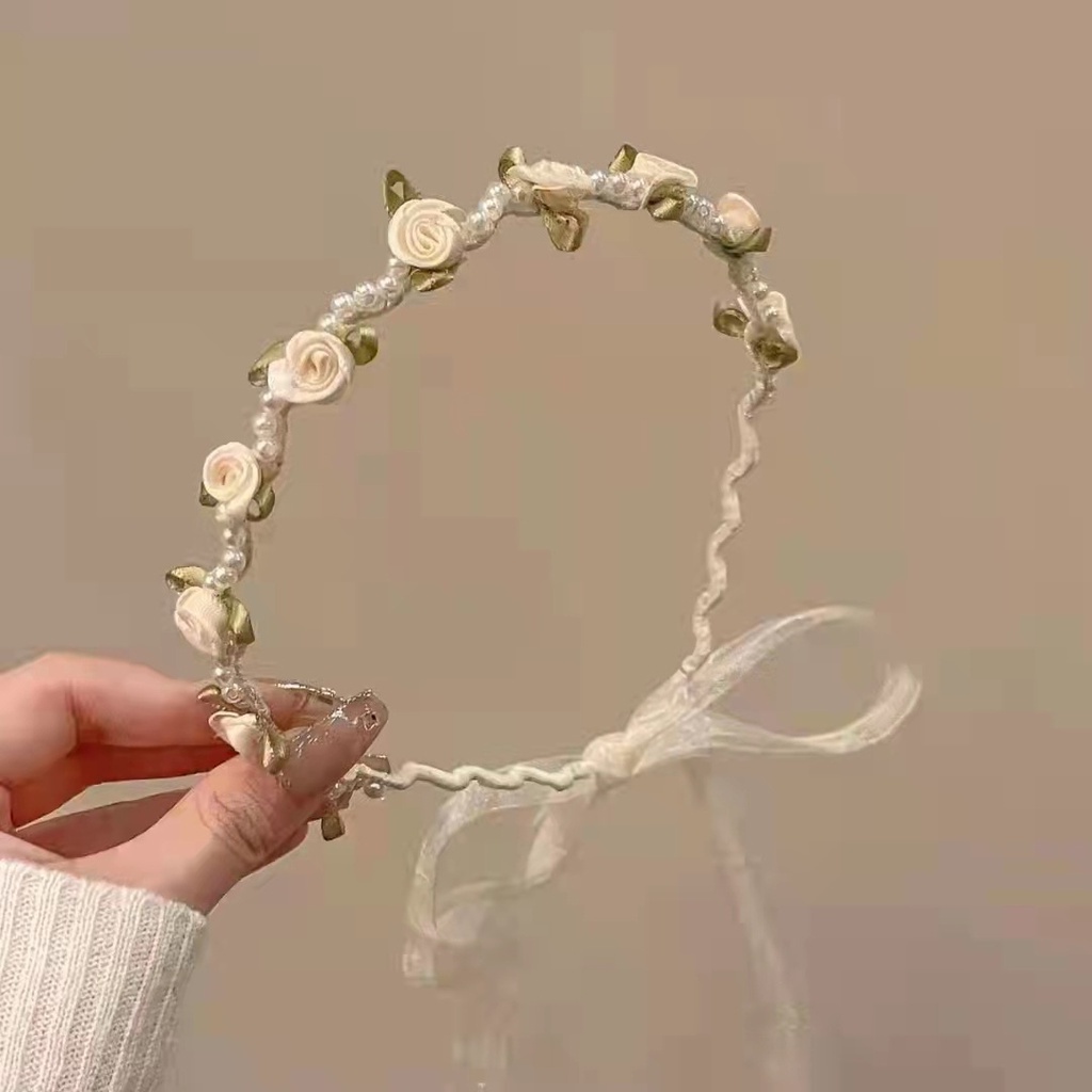 Băng Đô Đính Ngọc Trai Và Nơ Sang Trọng Phong Cách Retro