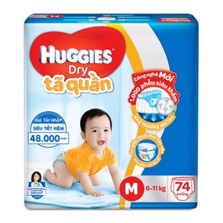 TÃ QUẦN HUGGIE Dry Size M cho bé (6-11kg) loại 74 miếng, 54 miếng