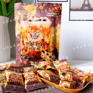 Một gói kẹo nougat hạnh phúc vị trà sữa trân châu đường đen hươu Alley Hongkong gói 208gam