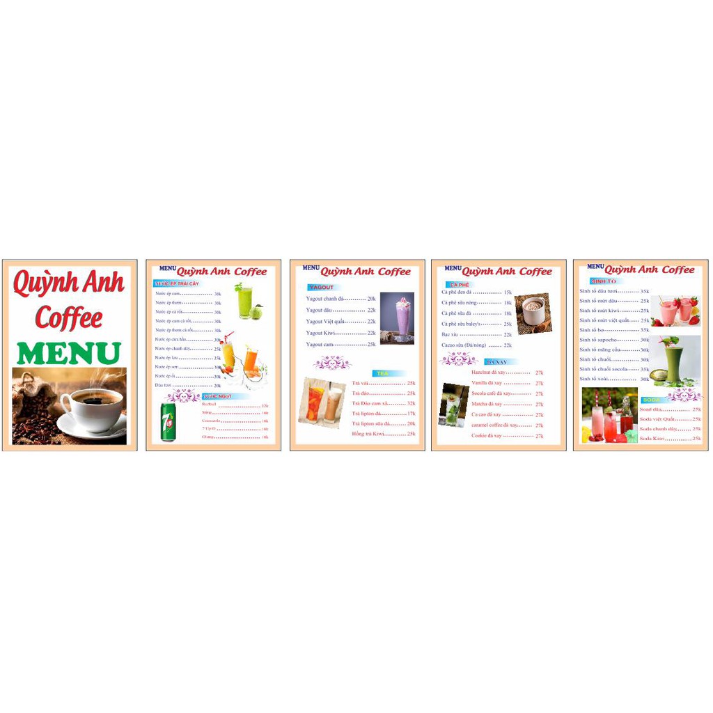 Menu a4 giá rẻ. thiết kế theo yêu cầu. in màu ep cứng plastic