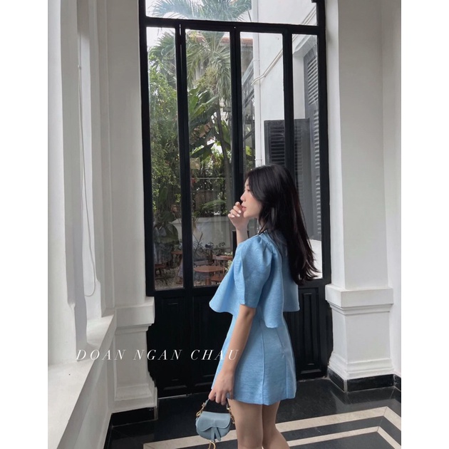 Set áo croptop tay phồng + Chân váy