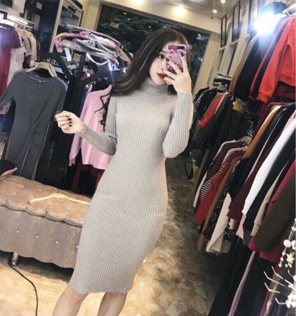 Váy len body cổ lọ hàng QC ( ngang gối 1m5) | BigBuy360 - bigbuy360.vn