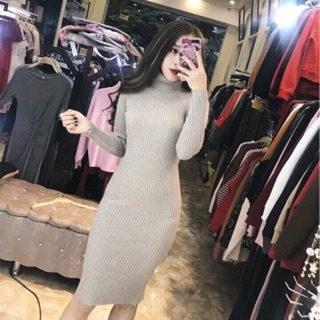 Váy len body cổ lọ hàng QC
