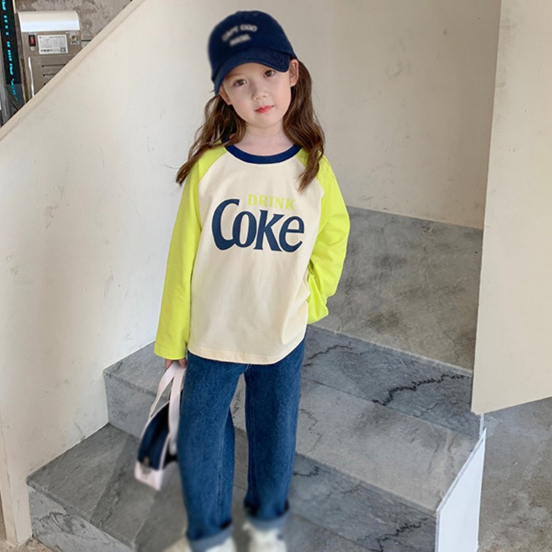 Korean Version Girls Printed Long Sleeves Spring And Autumn Children's Fashion Round Neck T-shirt Top