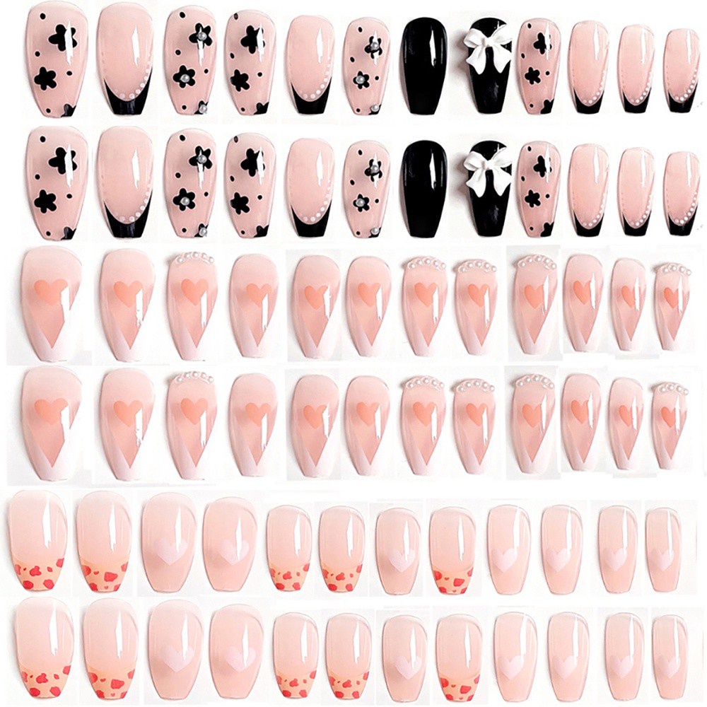 [Hàng mới về] Set 24 móng tay giả họa tiết trái tim thiết kế hợp thời trang xinh xắn