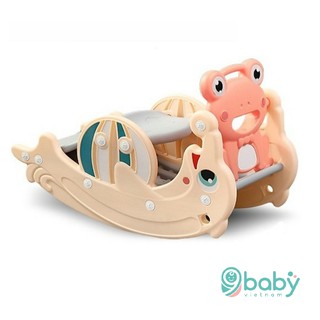 [BAO GIÁ SHOPEE] Cầu trượt 3in1 Cá Heo 9BABY, biến hình bập bênh và cột bóng rổ - Màu Cam