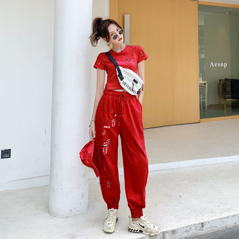 Set Áo Thun In Họa Tiết Graffiti + Quần Dài Phong Cách Thời Trang Châu Âu