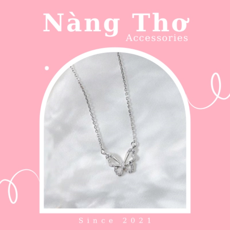 Vòng cổ nữ, dây chuyền hình bướm gắn đá màu bạc Nàng Thơ Accessories