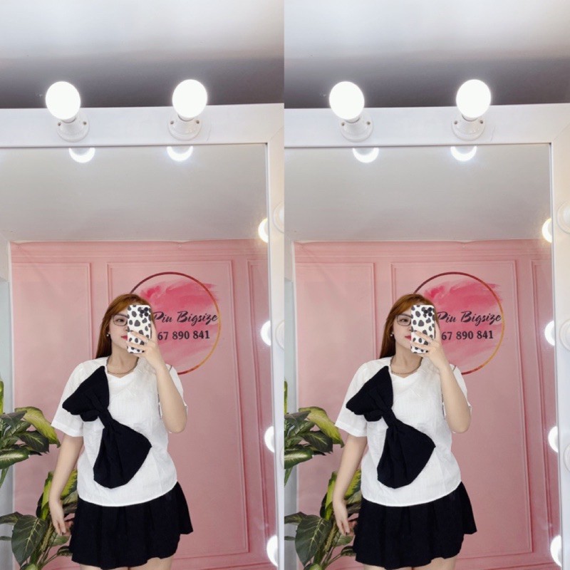 Áo kiểu bigsize ❤️ 𝐇𝐈̀𝐍𝐇 𝐓𝐇𝐀̣̂𝐓❤️ nơ siêu to chất bao đep (có size )