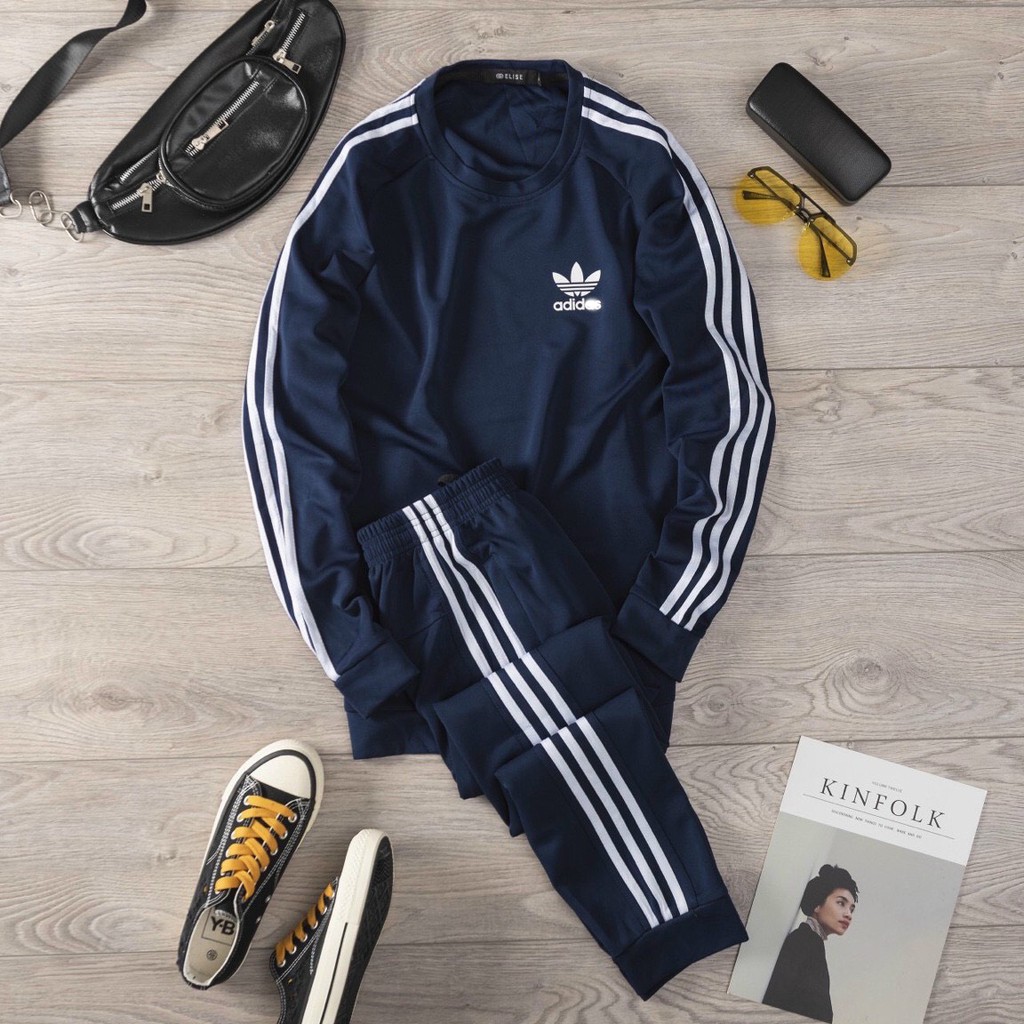 Bộ đồ nam thu đông 3 sọc, bộ ngủ nam chất poly 2 da Đức Sport