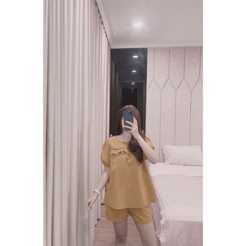 ⚡️BÁN SỈ⚡️Set đồ áo bèo tay bồng 2 màu trắng nâu