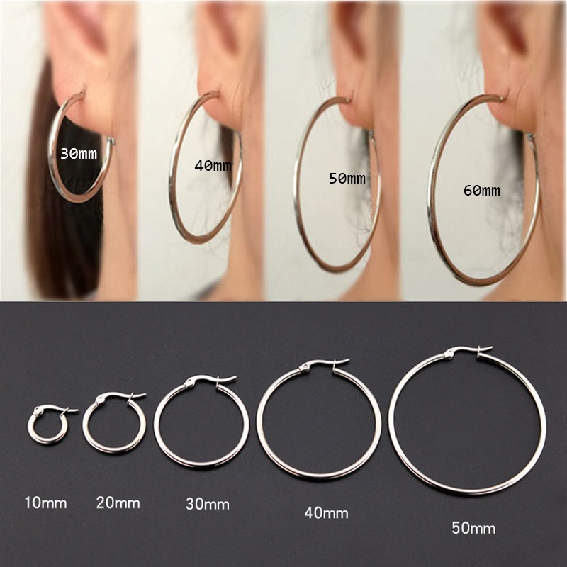 Bông Tai Tròn 10MM-70MM Bằng Thép Không Gỉ Màu Vàng/ Bạc Thời Trang Cho Nam Và Nữ