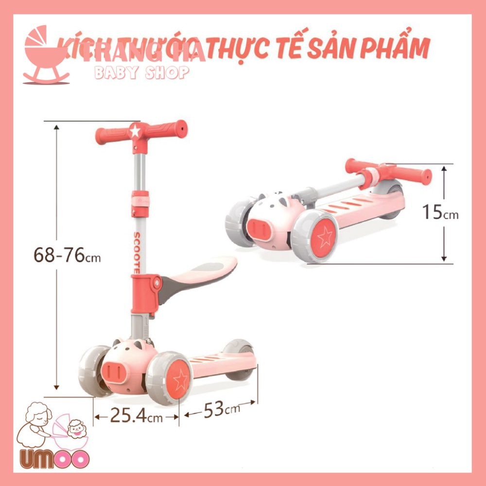 Xe Scooter Heo Chịu Lực 2 In 1 Cho Bé Umoo Heo UM-0277 Có Bánh Xe Phát Sáng