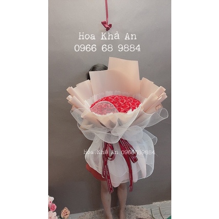 [-70k Ship] Bó hoa sáp 4 lớp 50bông cao cấp. Gói giấy xốp Hàn ko nhăn.