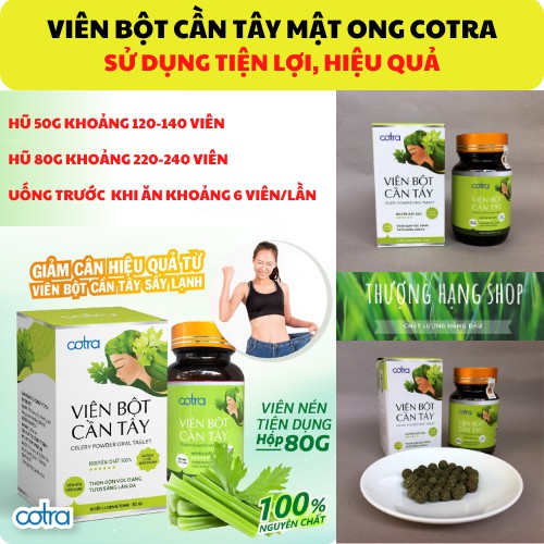 Bột cần tây mật ong nguyên chất Cotra, giảm cân, thải đọc cơ thể hiệu quả/ Hộp 50g,80g dạng viên nén tiện dụng