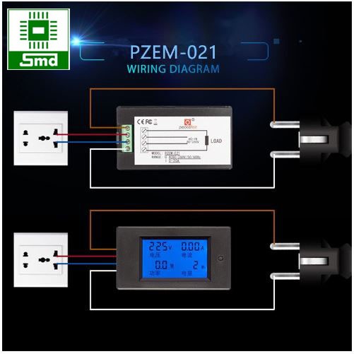 Công tơ điện tử PZEM-021 AC 220v 20A, Đồng hồ đo điện áp, dòng điện, công suất thiết bị, điện nặng tiêu thụ
