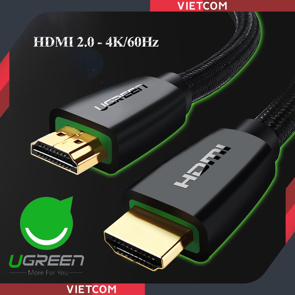 Cáp HDMI 2.0 Ugreen - Support 3D, 2K/144Hz, 4K/60Hz - Tích Hợp Ethernet