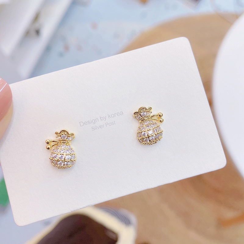 Bông tai mạ vàng 18K hình túi xách đính đá zircon thời trang