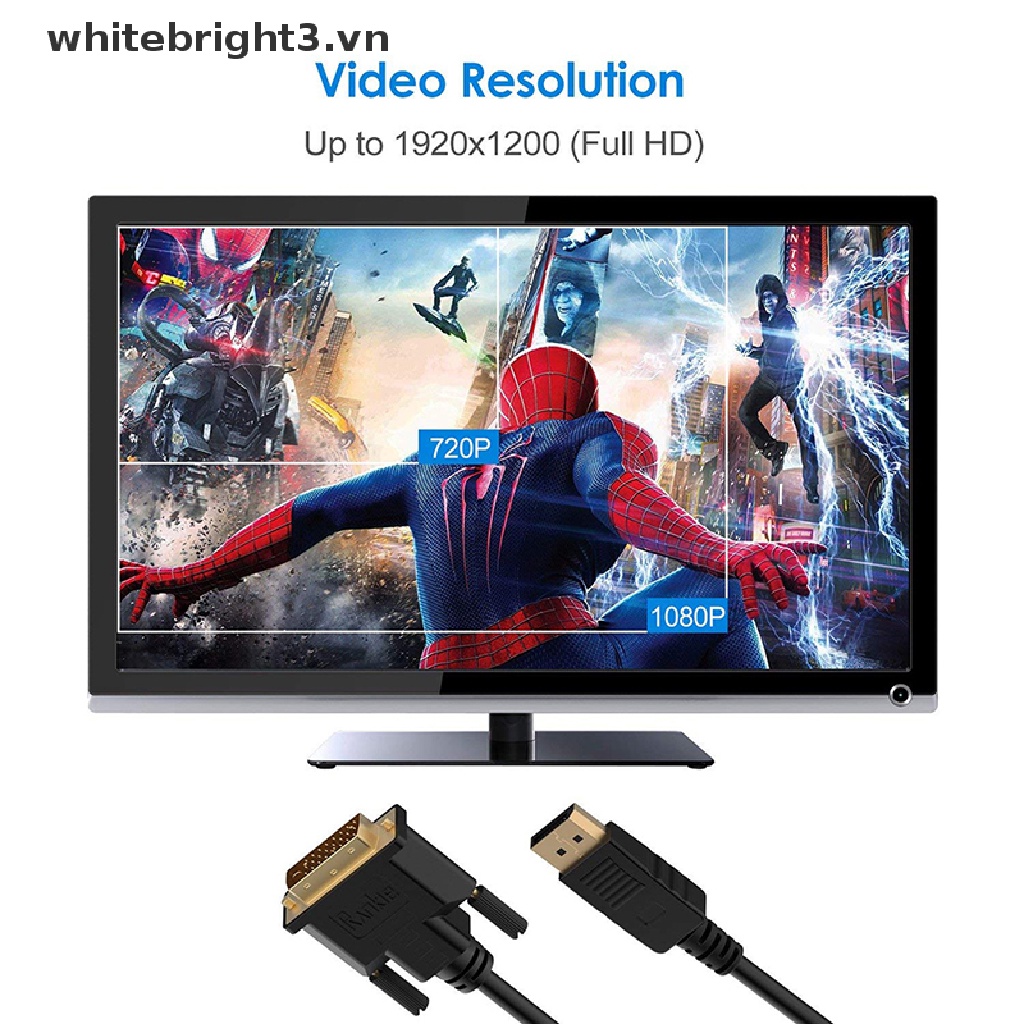 Dây cáp chuyển đổi mạ vàng kim 6 Feet 1.8m DisplayPort DP sang giắc cắm DVI-D HD 1080p