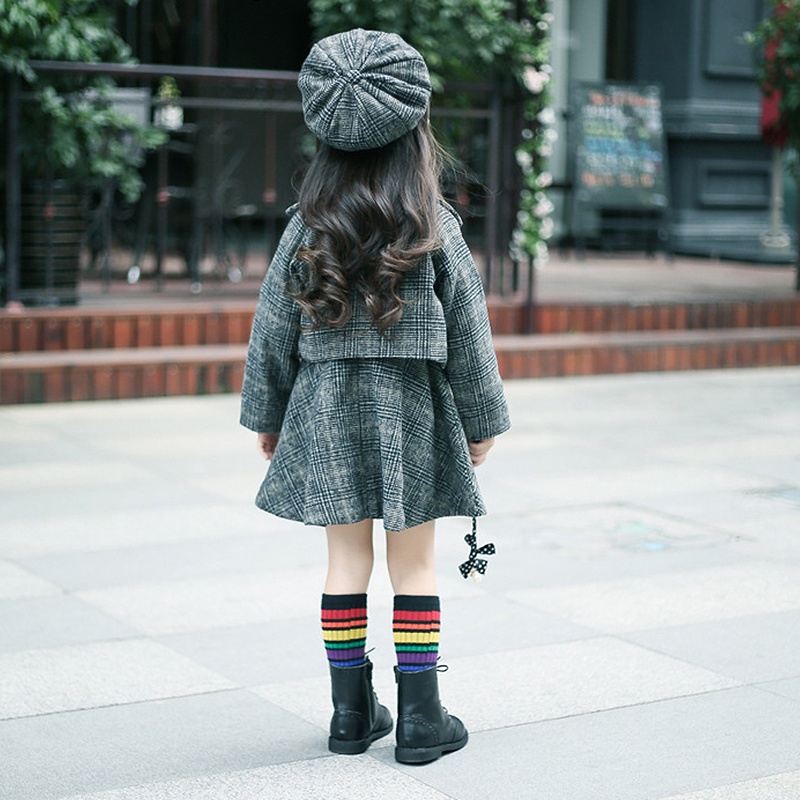 Set Áo Khoác Len + Đầm Sát Nách + Mũ Thời Trang Mùa Thu Cho Bé Gái