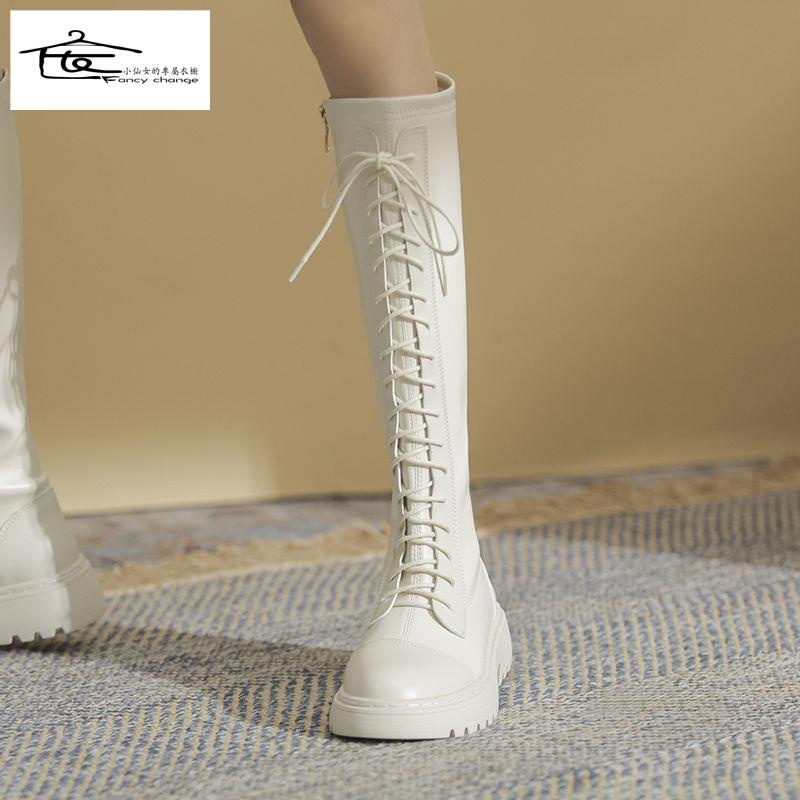 Giày Bốt Trắng Cổ Cao Đế Dày Thoáng Khí Thời Trang Xuân Thu Năm 2021 Cho Nữ