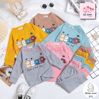 Bộ quần áo đồ ngủ dài tay cho bé gái bé trai Mikko Mom [Cực hot] Đồ ngủ thu đông chất thun gân cho bé trẻ em HELLO GẤU